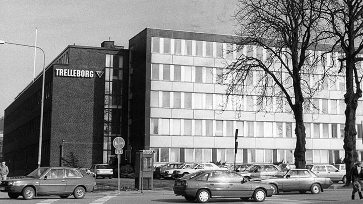 Trelleborg ABs old HQ in black and white