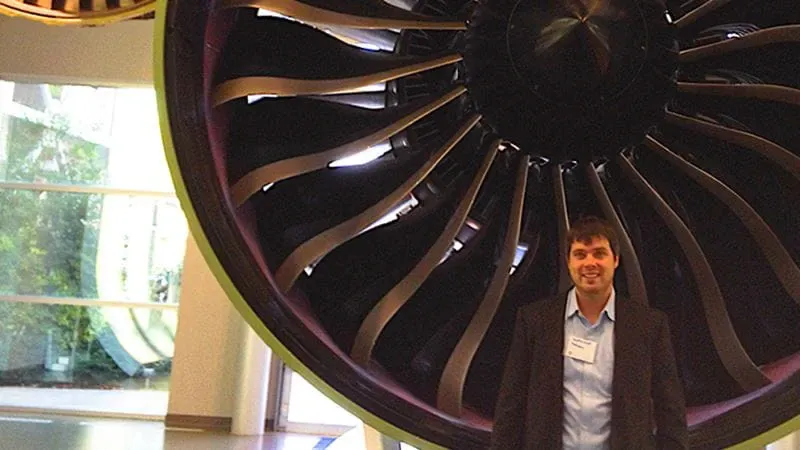 Jonathan in front of a jet engine
