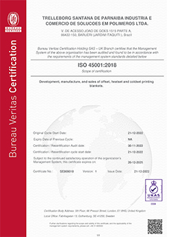 Trelleborg Santana de Parnaiba Certificate ISO 45001 2018 En cover