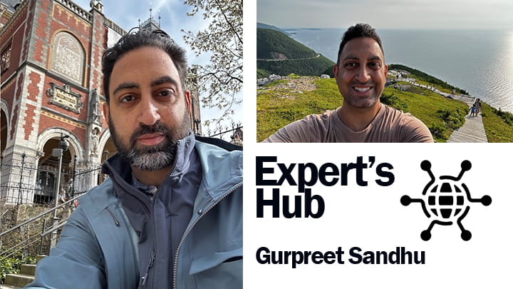 Collage with two outdoor travel photos and the text ‘Expert’s Hub – Gurpreet Sandhu’ with an icon