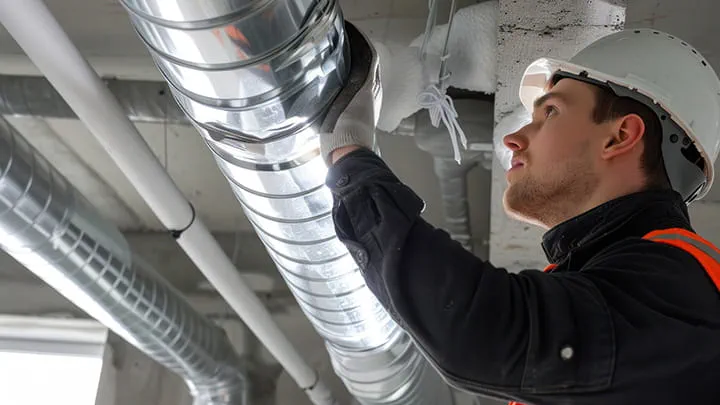 Operatör som arbetar med ett ventilationssystem i en industriell miljö