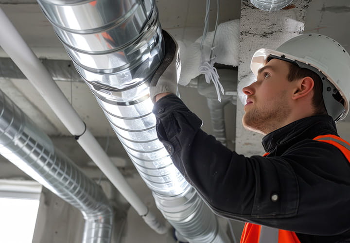 Operatör som arbetar med ett ventilationssystem i en industriell miljö