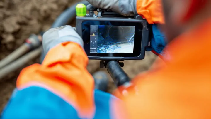 Pipe inspection camera showing inside of a pipeline during rehabilitation work