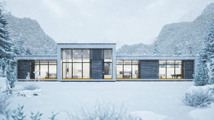 Une maison dans un paysage enneigé