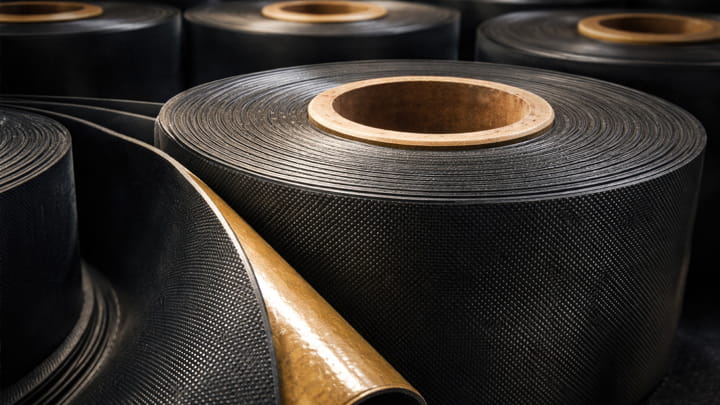 Large rolls of engineered rubber sheeting used in the production of sealing and profile solutions