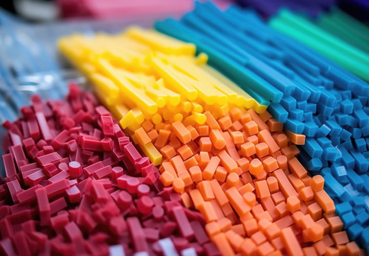 Colorful silicone extrusion profiles in red, yellow, orange, blue, and green