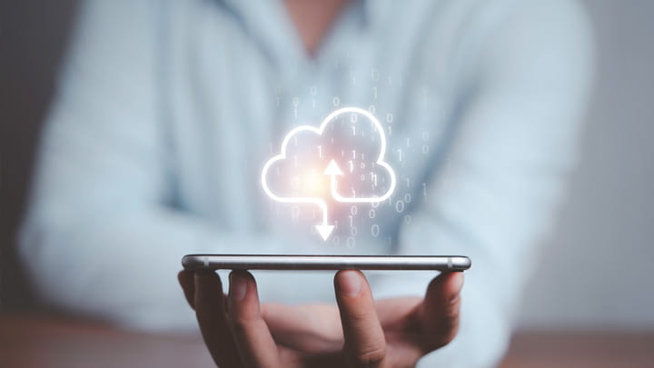 Cloud download icon on a smartphone representing a downloadable PDF case study