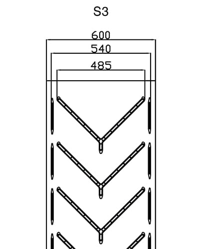 Technical drawing of a Carryolive AC 54 conveyor belt, showing side profile and dimensions