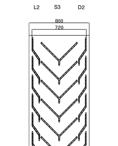 Technical drawing of a Carryolive AC 72 conveyor belt, showing side profile and dimensions