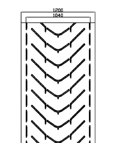 Technical drawing of a Carryolive AHC 104 conveyor belt, showing side profile and dimensions