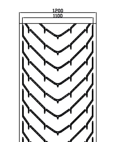 Technical drawing of a Carryolive AHC 110 conveyor belt, showing side profile and dimensions