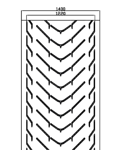 Technical drawing of a Carryolive AHC 122 conveyor belt, showing side profile and dimensions