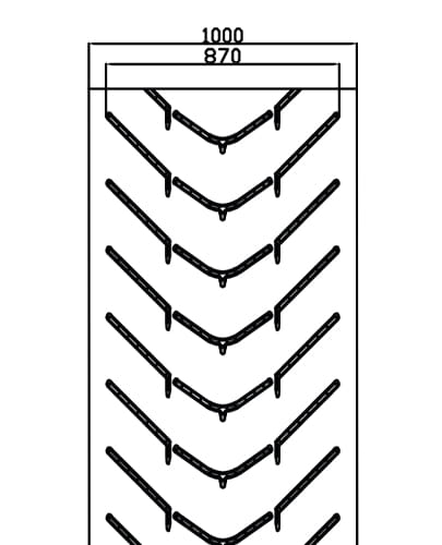 Technical drawing of a Carryolive AHC 87 conveyor belt, showing side profile and dimensions