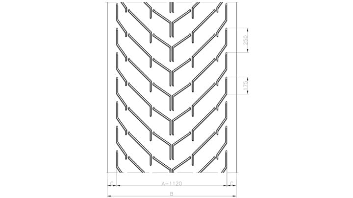 Technical drawing A112 of conveyor belt Chevron Drawing