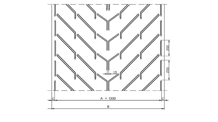 Technical drawing A133 of conveyor belt Chevron Drawing