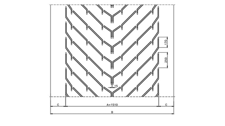 Technical drawing A151of conveyor belt Chevron Drawing
