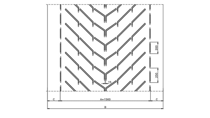Technical drawing A156 of conveyor belt Chevron Drawing