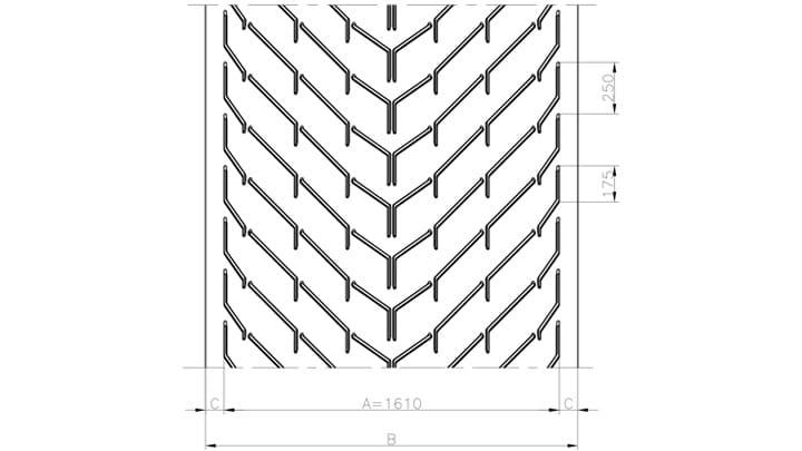 Technical drawing A161of conveyor belt Chevron Drawing