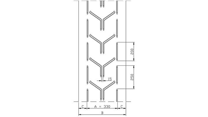 Technical drawing A33 of conveyor belt Chevron Drawing