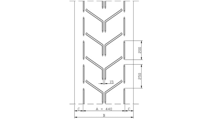 Technical drawing A44 of conveyor belt Chevron Drawing