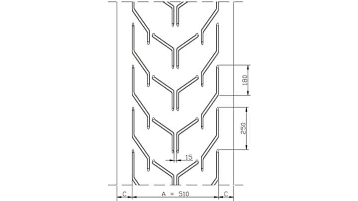 Technical drawing A51 of conveyor belt Chevron Drawing