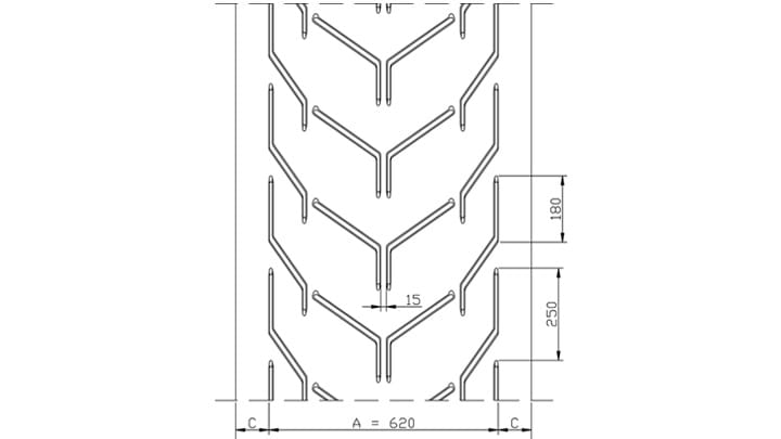 Technical drawing A62 of conveyor belt Chevron Drawing
