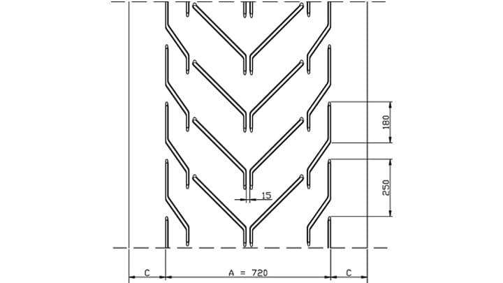 Technical drawing A72 of conveyor belt Chevron Drawing