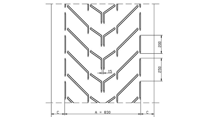 Technical drawing A83 of conveyor belt Chevron Drawing