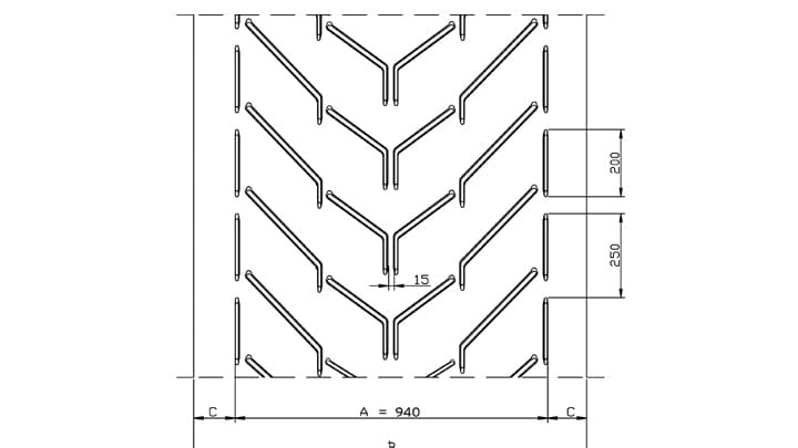 Technical drawing A94 of conveyor belt Chevron Drawing