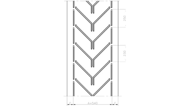 Technical drawing AF54 of conveyor belt Chevron Drawing