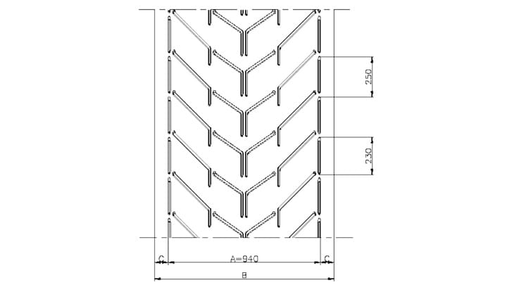 Technical drawing AF94 of conveyor belt Chevron Drawing