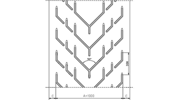 Technical drawing F100 of conveyor belt Chevron Drawing