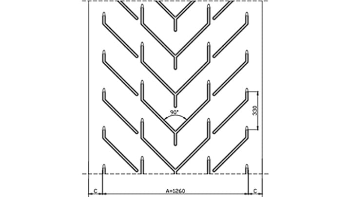 Technical drawing F126 of conveyor belt Chevron Drawing