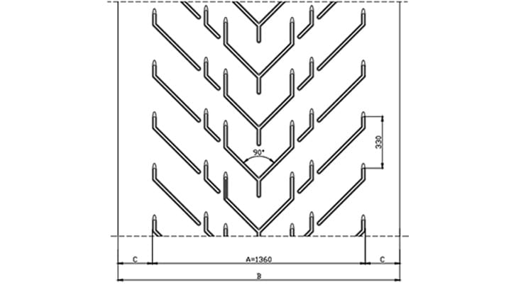Technical drawing F136 of conveyor belt Chevron Drawing