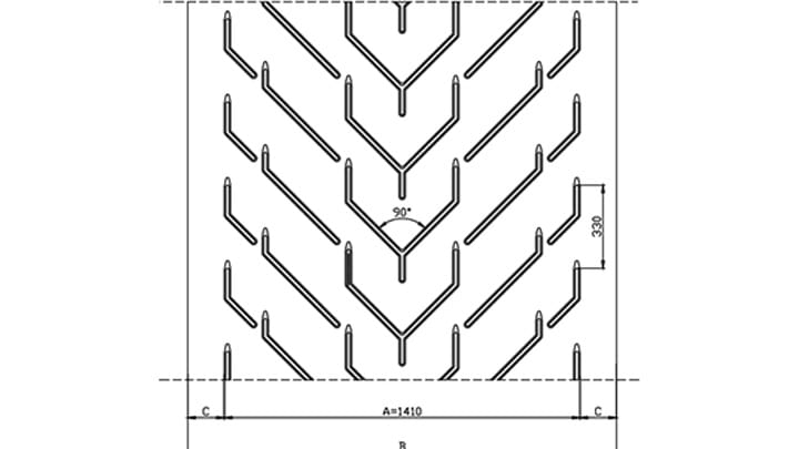 Technical drawing F141 of conveyor belt Chevron Drawing