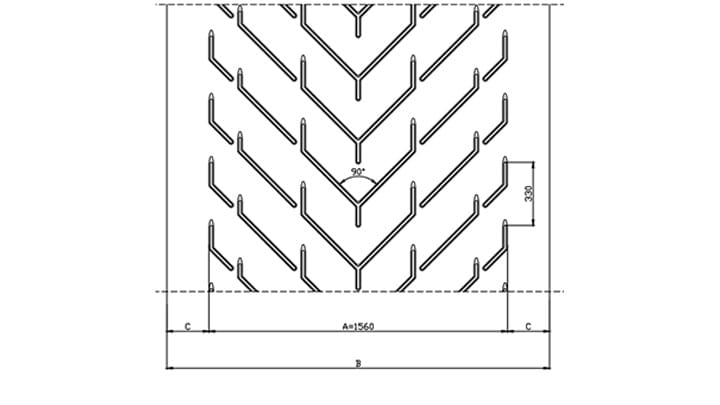Technical drawing F156 of conveyor belt Chevron Drawing