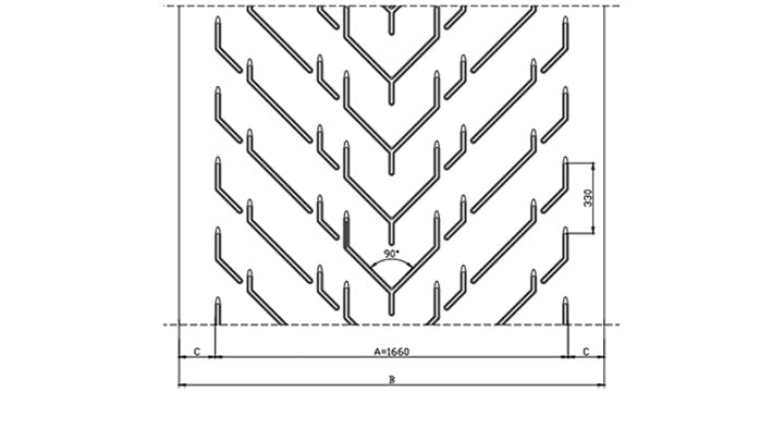 Technical drawing F166 of conveyor belt Chevron Drawing