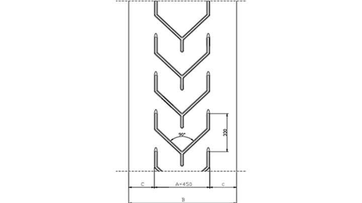 Technical drawing F45 of conveyor belt Chevron Drawing