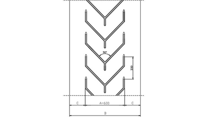 Technical drawing F60 of conveyor belt Chevron Drawing