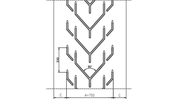 Technical drawing F70 of conveyor belt Chevron Drawing