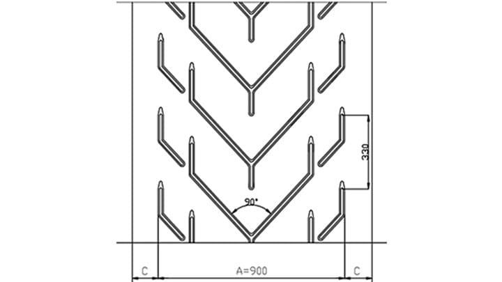 Technical drawing F90 of conveyor belt Chevron Drawing