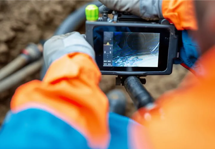 Pipe inspection camera showing inside of a pipeline during rehabilitation work