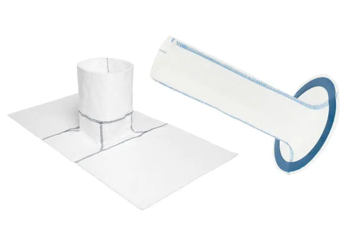 Zwei Ansichten eines Reparaturschlauchs: eine flache mit einem langen Schlauchabschnitt und eine aufgerollte mit einem blauen Ende