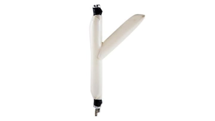 Y-shaped lateral connection rehabilitation tool with white cylindrical arms and black-sealed ends 