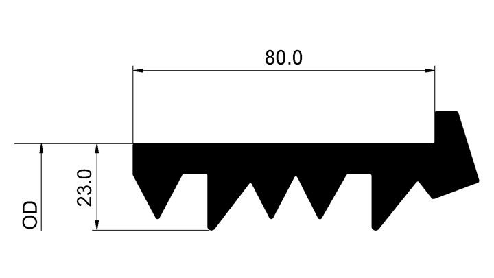 Section view drawing of Trelleborg 945 Five Lip