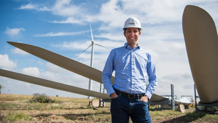 Man in a windmill park