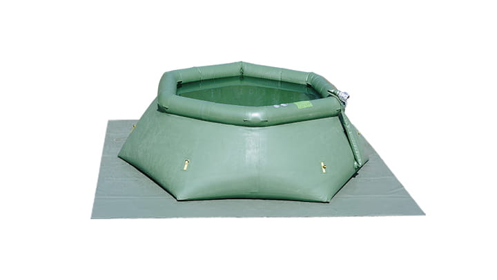 Self supporting interceptive tanks groundsheet