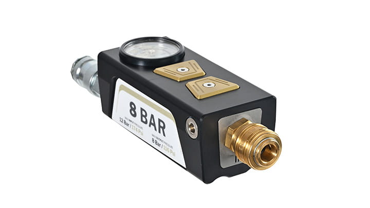 Compact 8‑bar pneumatic controller with gauge for high‑pressure lifting bags