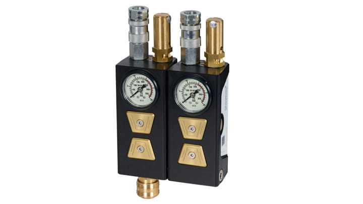Compact 15‑bar pneumatic controller with dual gauges for high‑pressure lifting bags