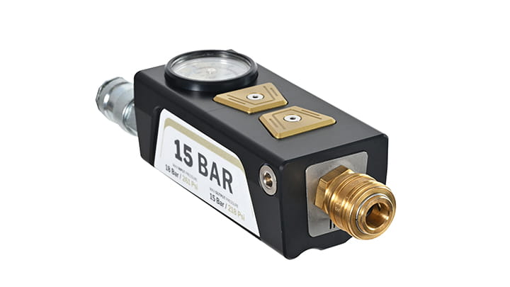Compact 15‑bar pneumatic controller with gauge for high‑pressure lifting bags
